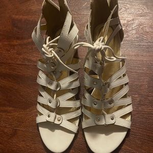 White Open Toed Low Wedge
